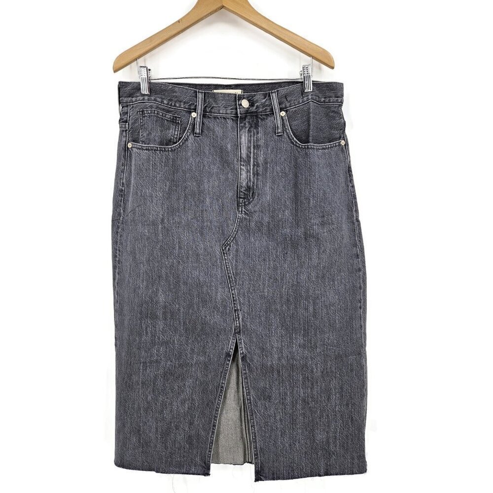 New Madewell Rigid Denim A-Line Midi Skirt Womens 32 Light Black Grey Wash